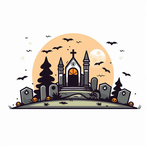 Graveyard clipart in Minimalist style, on white background