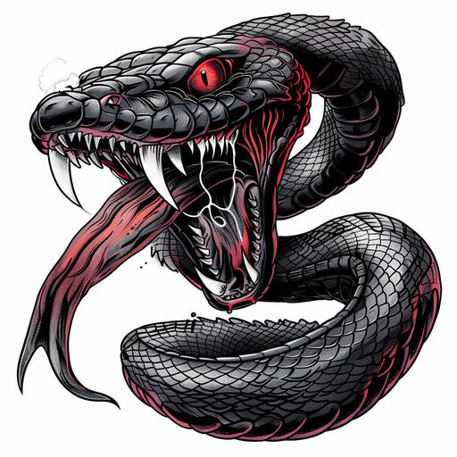 Dramatic tattoo sketch of a black mamba striking