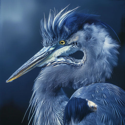 Blue heron close-up showcasing feather textures