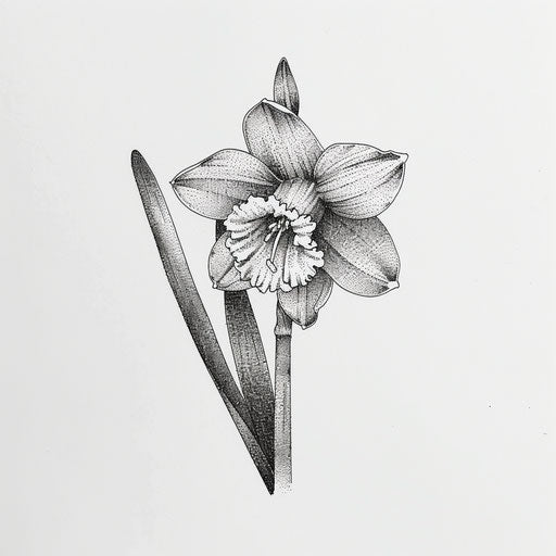 Narcissus flower tattoo in pointillism on white paper