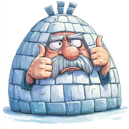 Humorous caricature of an igloo with human traits
