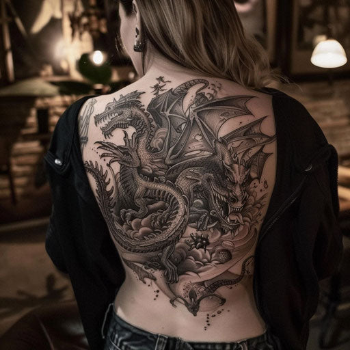 Palumbo-inspired back tattoos: surreal dreamscapes and creatures