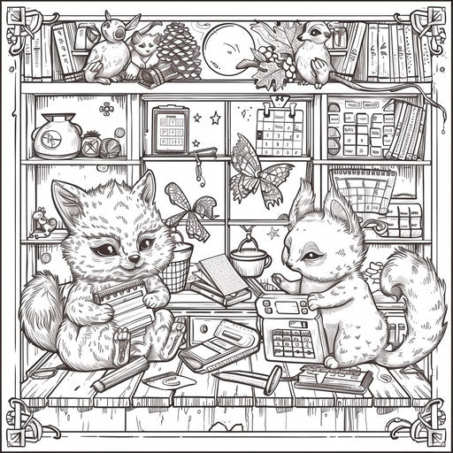 Whimsical animal scene with math tools