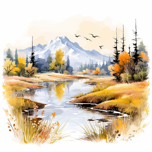 Nature clipart in the style of oil painting, on white background