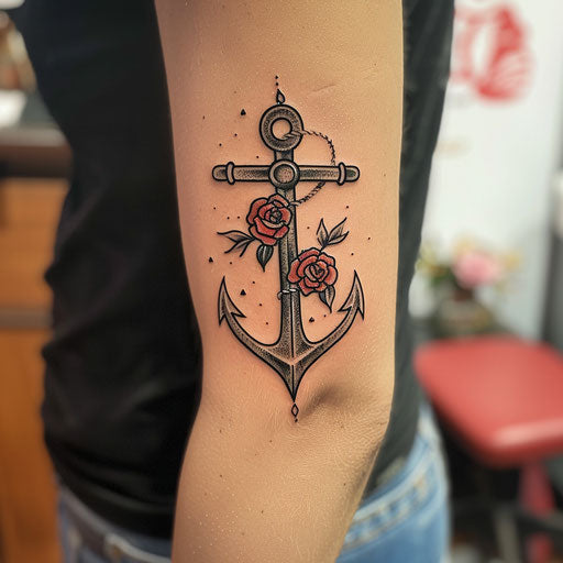 Fine line anchor tattoo Sailor Jerry style