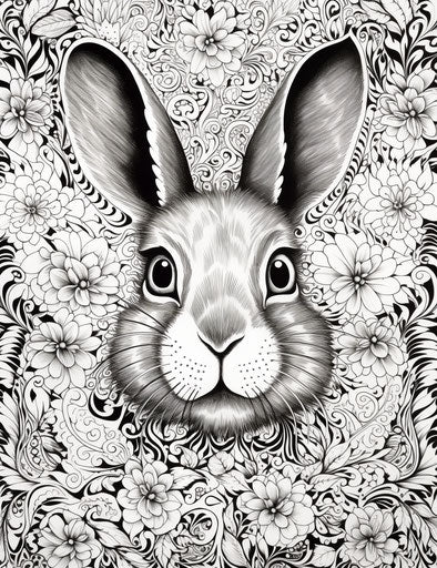Contemporary surrealistic drawing of rabbit in patterns