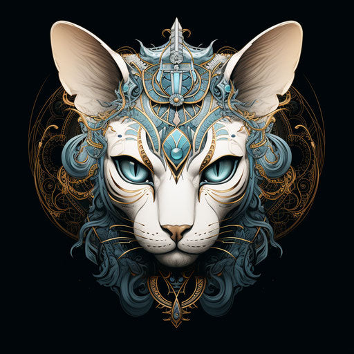 Sphinx cat with Egyptian ornaments, imaginative illustration