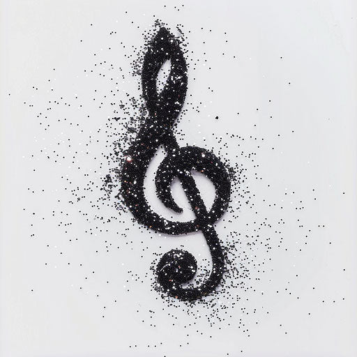 Black treble clef with sparkling stars on white