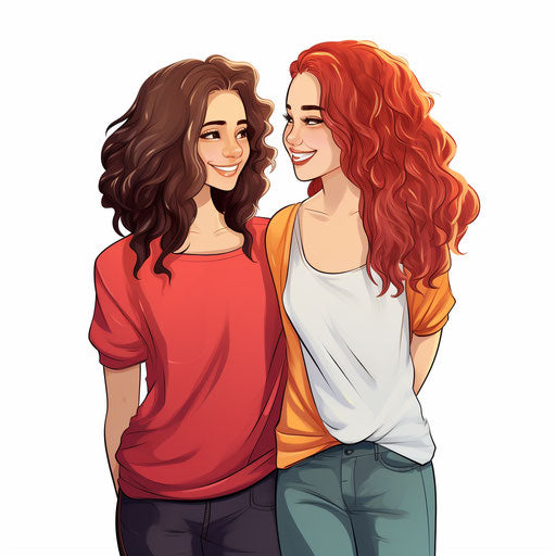 Best friends in Minimalist style on white background