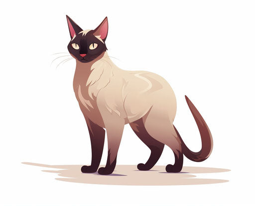 Siamese cat on white background, northern and southern dynasties style
