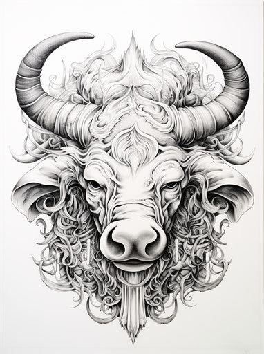 Alternate views of black/white bulls: indigenous motifs