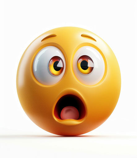 Shocked emoji, wide eyes and mouth, white background, 13:15