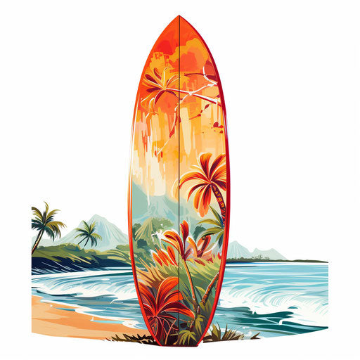 Surfboard clipart in the style of an oil painting, on a white background