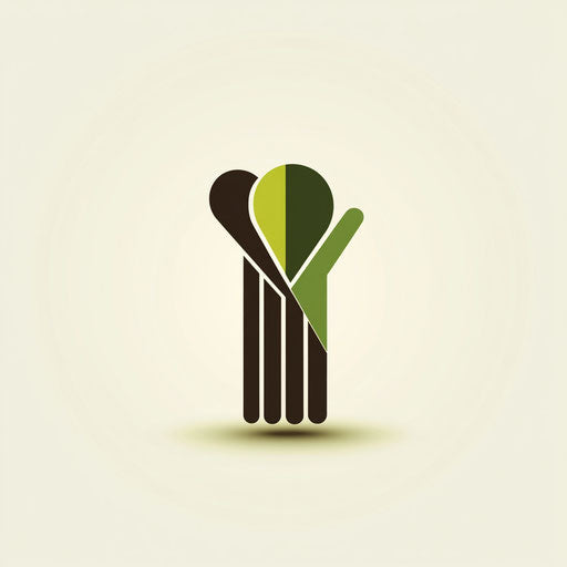 Inspiring cricket logo with abstract stumps and bat design, elegant bold typography, in fresh green and dark brown