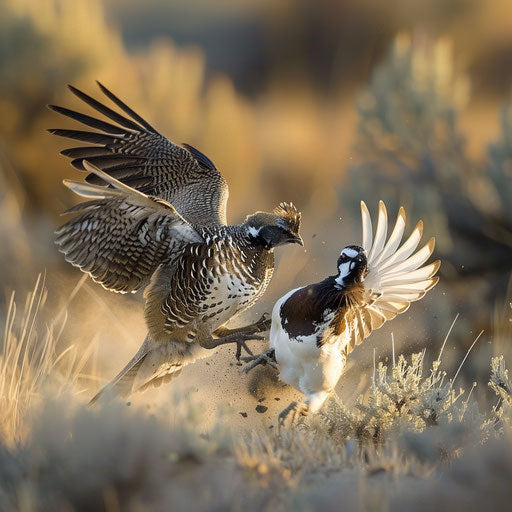 Sage grouse in a dynamic courtship display scene