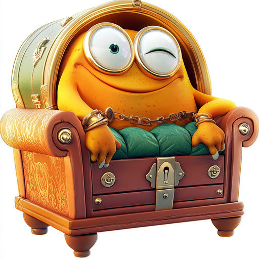 Humorous treasure chest with human characteristics