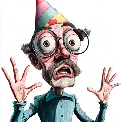 Humorous caricature of a library illustration with exaggerated human characteristics