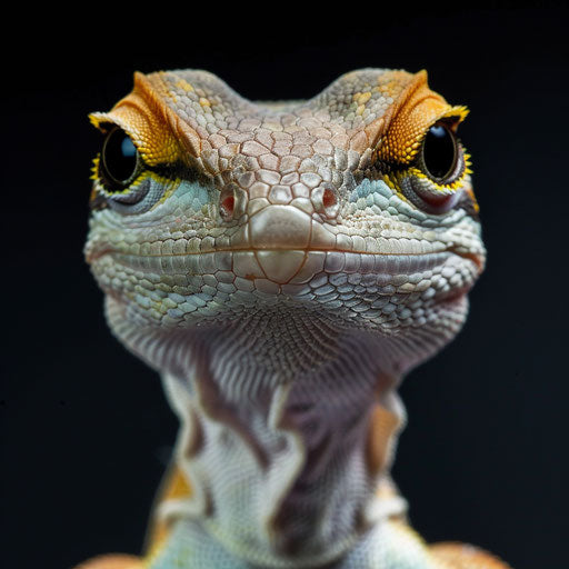 Anole lizard with a curious look, in the style of Elke Vogelsang