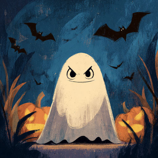Fun Halloween Illustration with Ghosts and Bats