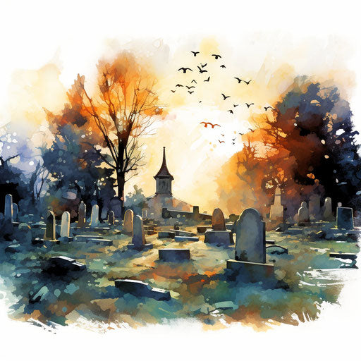 Impressionistic graveyard clipart on white background