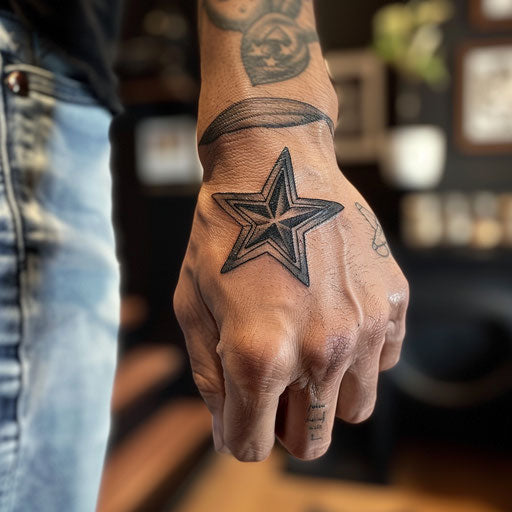 Small hand tattoos of a star