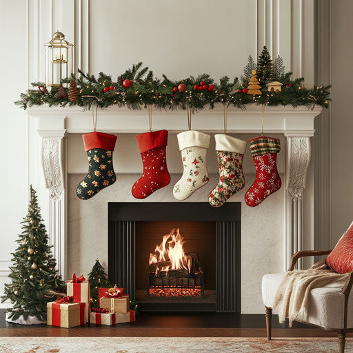 Christmas socks hanging by the fireplace