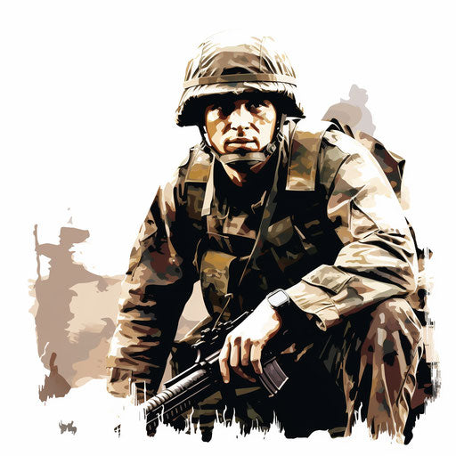 Soldier in Chiaroscuro Art style, on white background