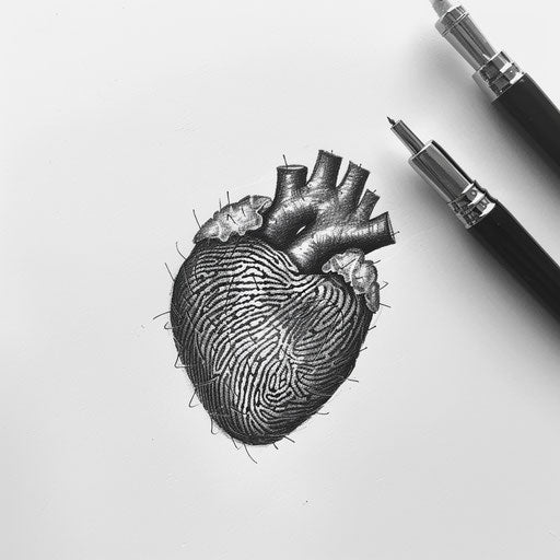 Classic heart tattoo design shaped as a black fingerprint