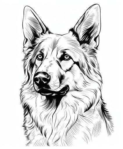 Dog head on white background, stencil style, free-flowing lines