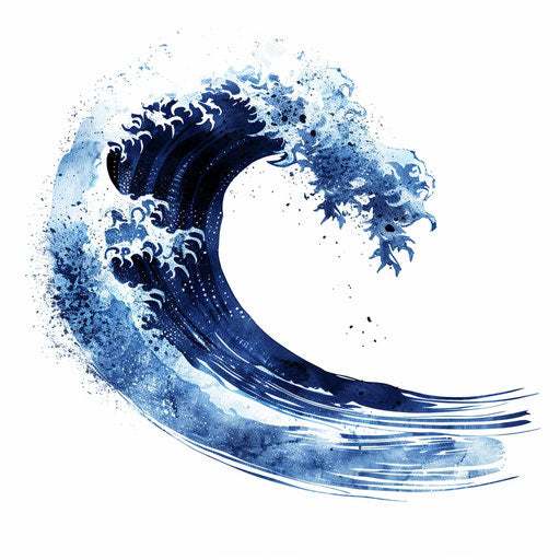 Minimalist wave in blue ink on a white background