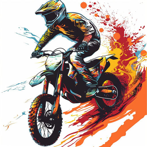 Daring motorcycle stunt with explosive colors