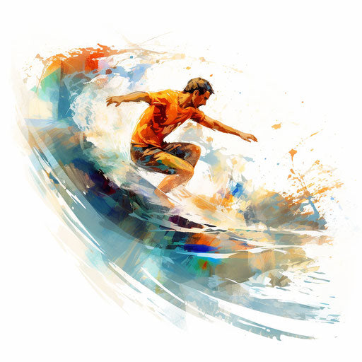 Surf clipart in the style of Impressionistic Art, on white background