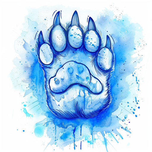 Bear paw serenely sketched with soft blue watercolor