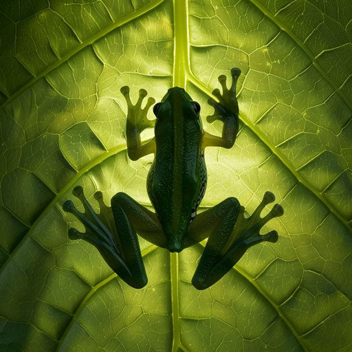Frog shadow on leaf, artistic interpretation of shapes and nature