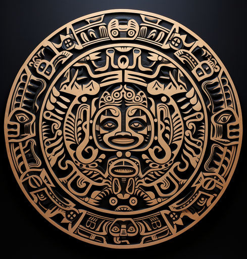 Tribal circle with ornate curved design, mythological style