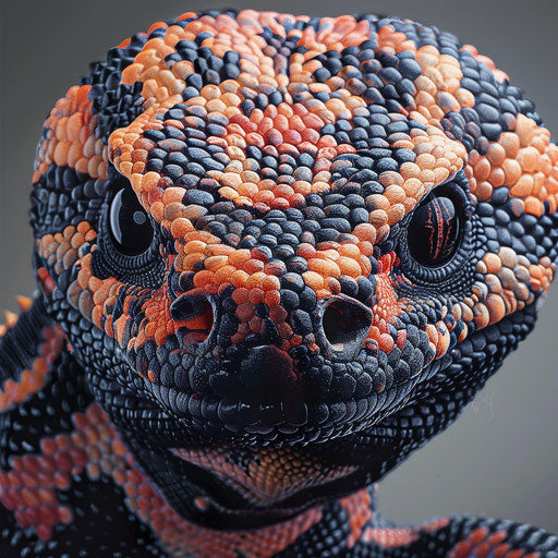 Close-up portrait of a Gila monster, in the style of Tim Flach
