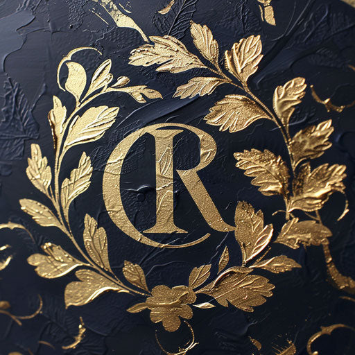 Sophisticated painting logo with monogram design and gold foil background