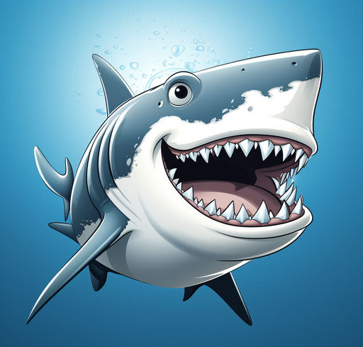 Cartoon shark smiling on blue background