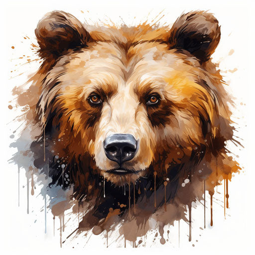 Bear face clipart in the style of Oil painting, on a white background