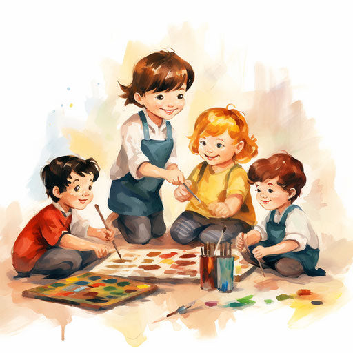 Preschool artwork in the style of oil painting