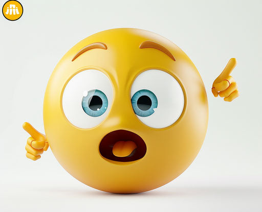 Yellow surprised or angry emoji, white background, pointing fingers