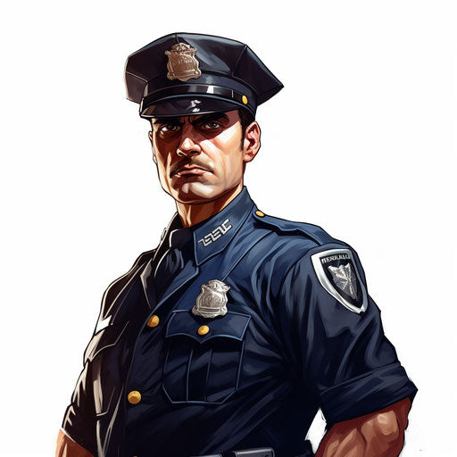 Police officer in black and white style on white background