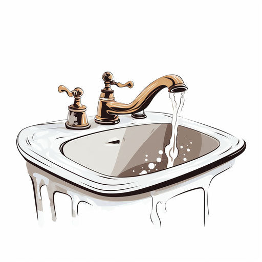 Sink drawing in the style of Chiaroscuro Art, on white background