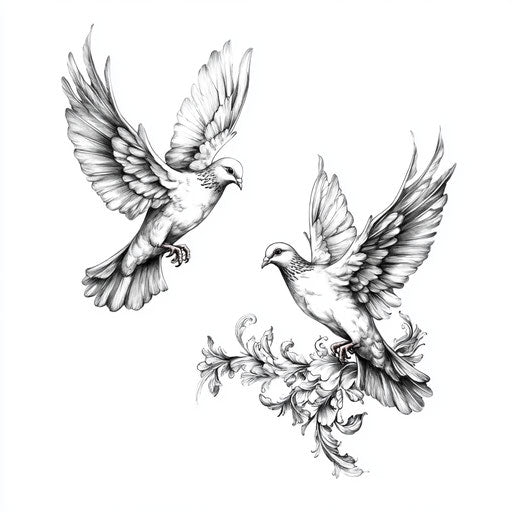 Flat tattoo sketch of arm tattoos for females with doves