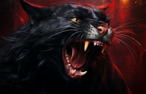 Black cat with tongue out, avocadopunk, cranberrycore, rotcore 17:11 style