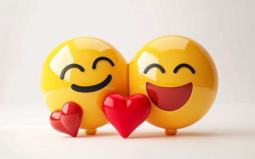 Two cute happy emoji and one heart smiley face hugging, clipart