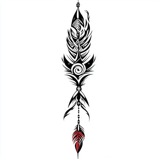 Small neck tattoo for men with tribal arrow and feathers