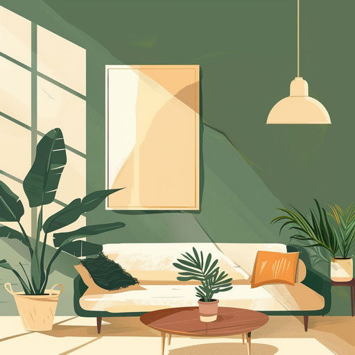 Living room clipart in photo realistic style with flat background