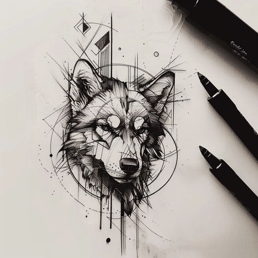 Contemporary tattoo sketch of a lobo with minimalist aesthetic