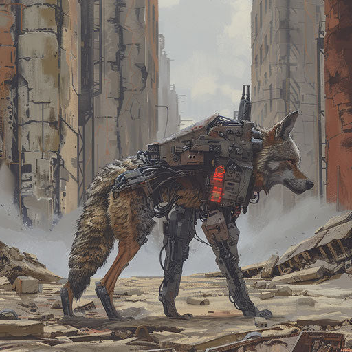 Cybernetic coyote in a dystopian future